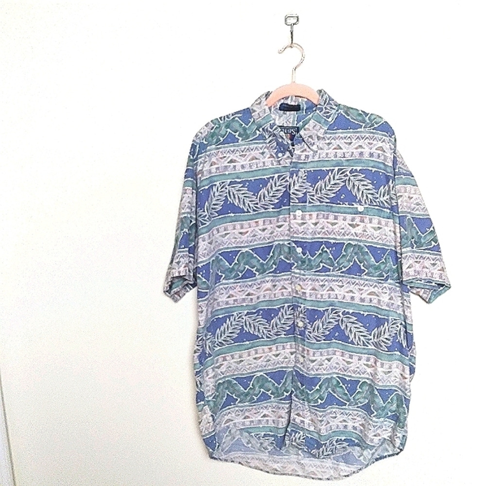 Ralph Lauren Chaps Cotton Short Sleeve Hawaiian Button Up Shirt Size Large
